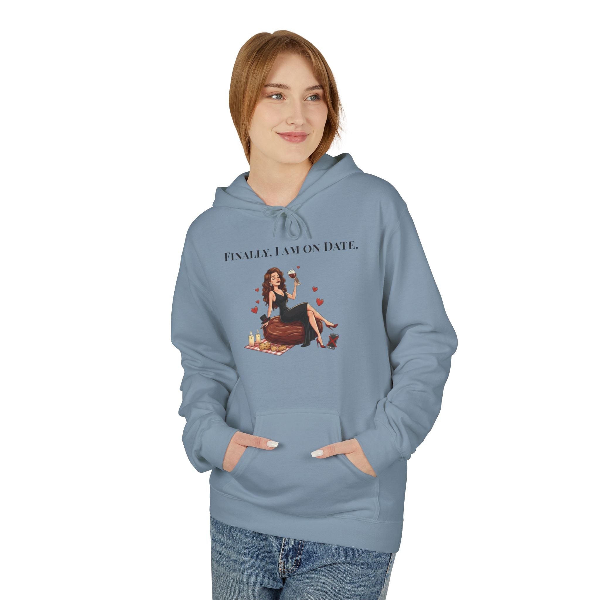 Finally On Date Woman Kangaroo Pockets Hoodie