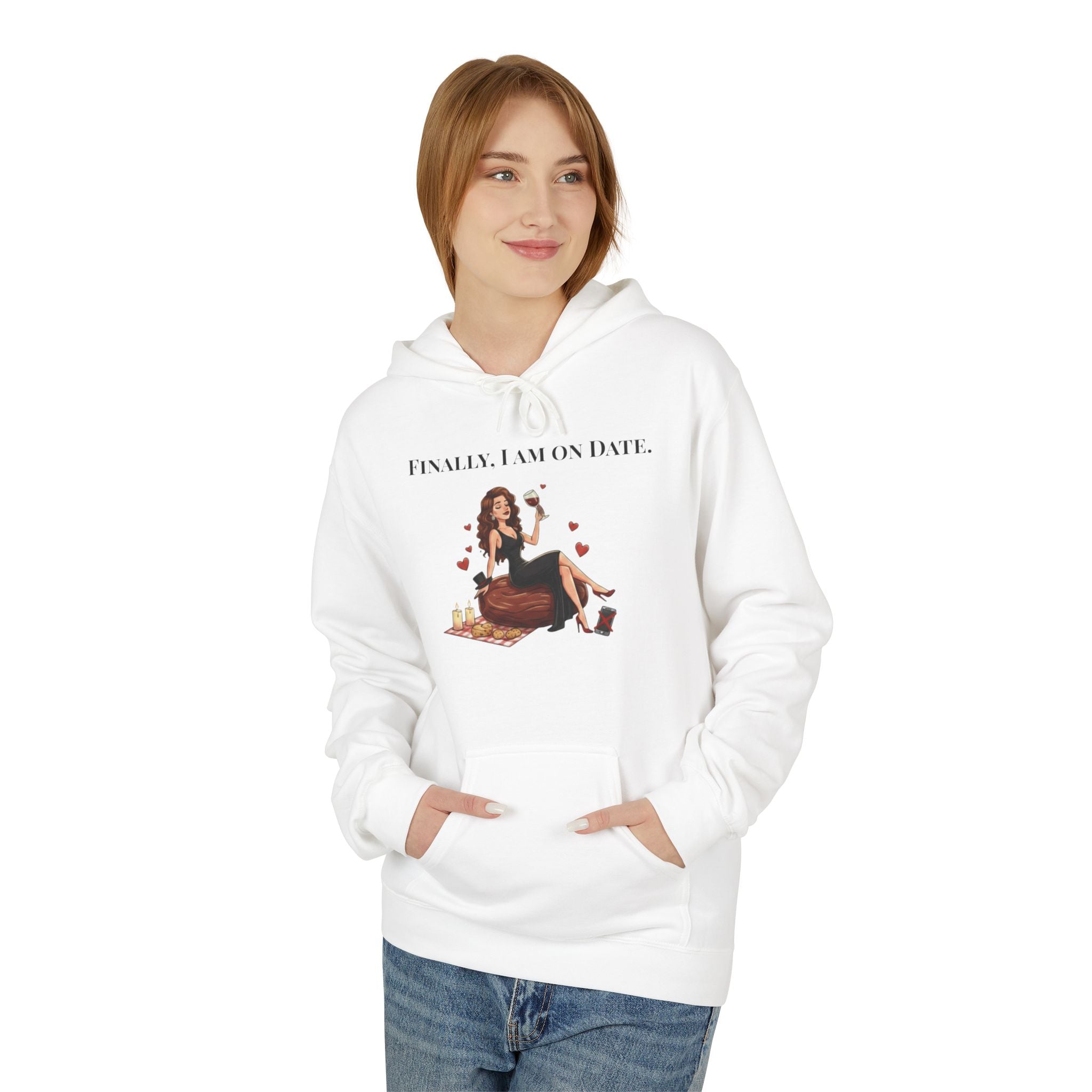 Finally On Date Woman Kangaroo Pockets Hoodie