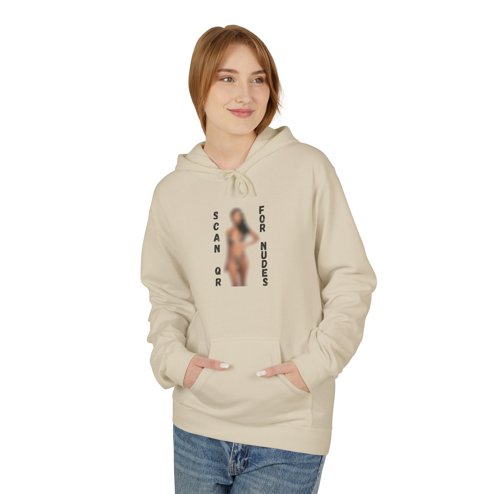 Scan For Nudes QR Woman Kangaroo Pockets Hoodie
