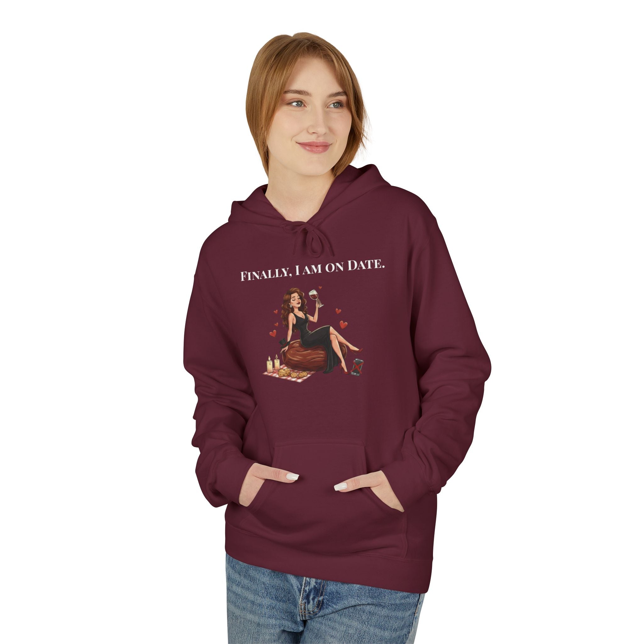 Finally On Date Woman Kangaroo Pockets Hoodie