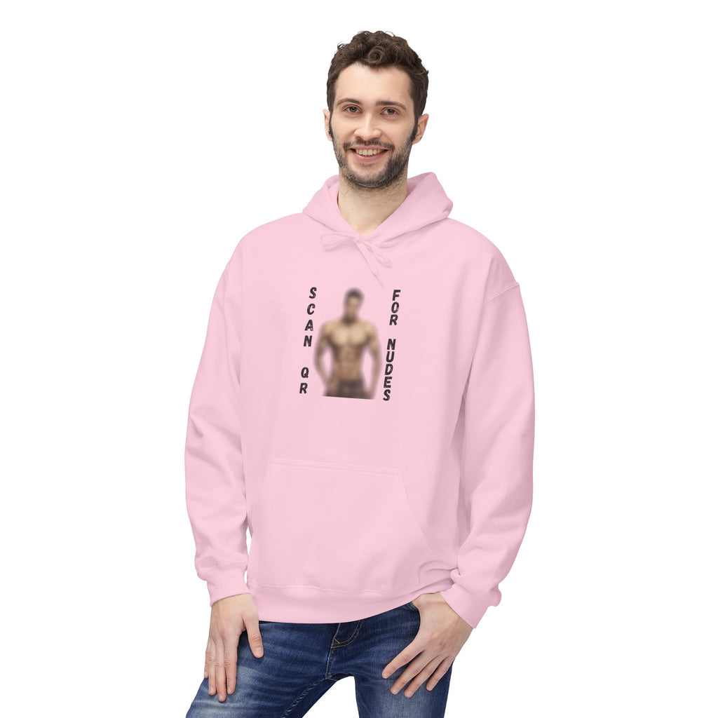 Scan For Nudes QR Man Kangaroo Pockets Hoodie
