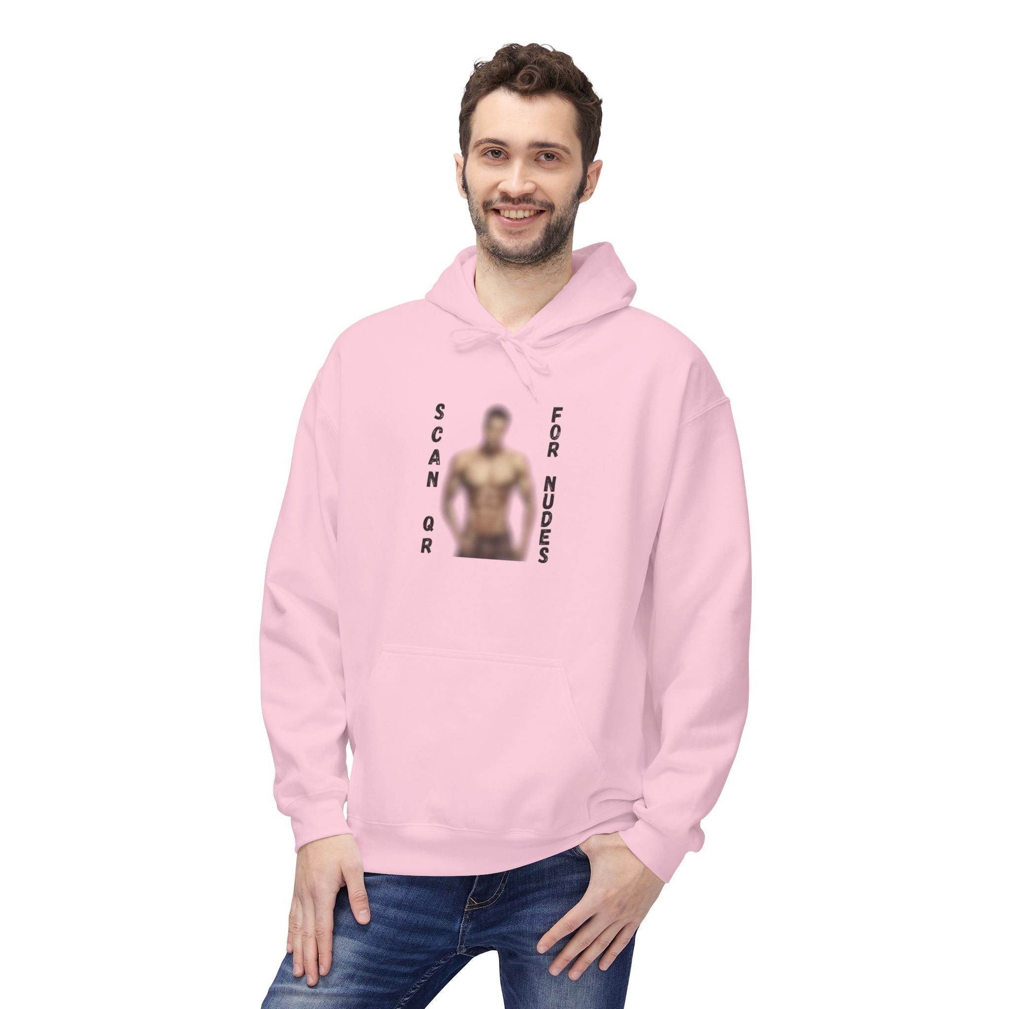 Scan For Nudes QR Man Kangaroo Pockets Hoodie