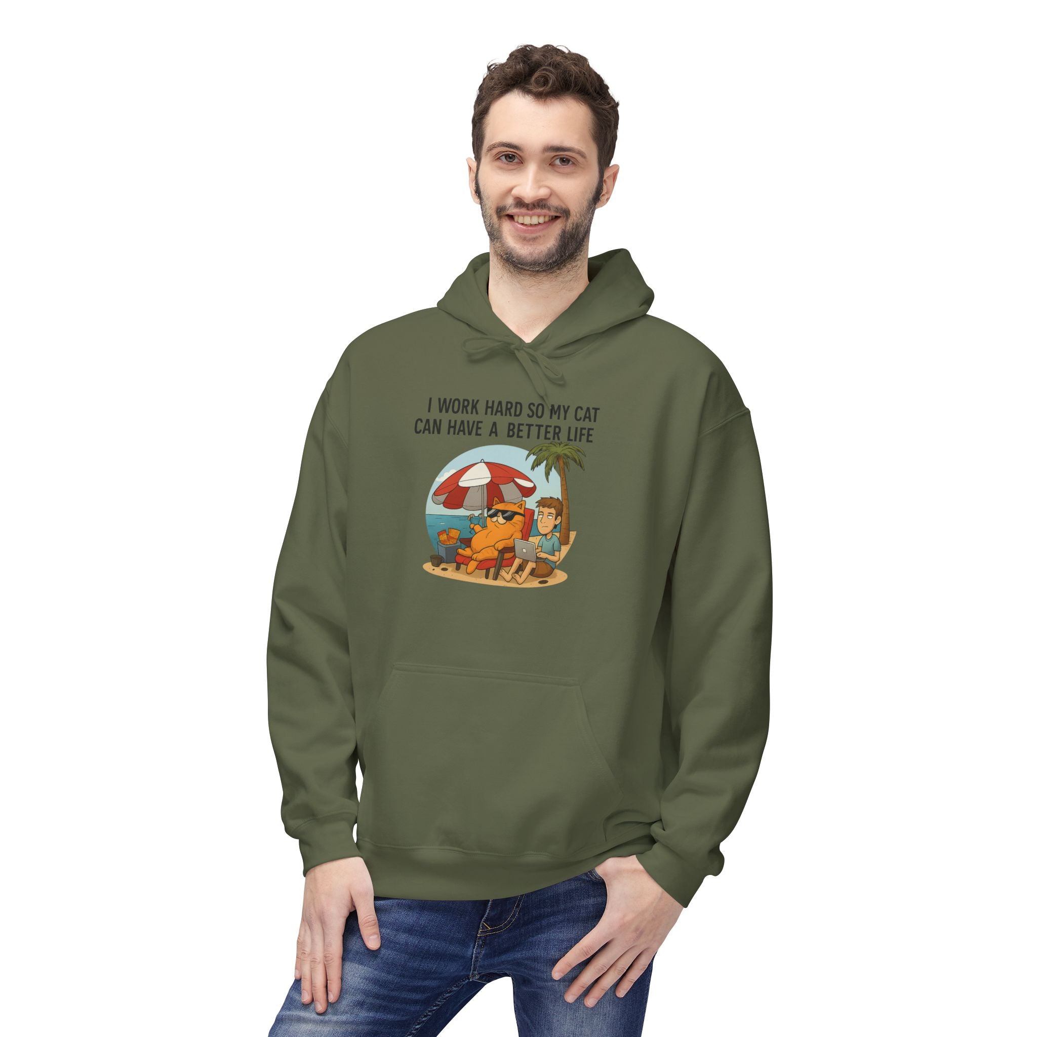 Cat Better Life Unisex Kangaroo Pocket Hoodie