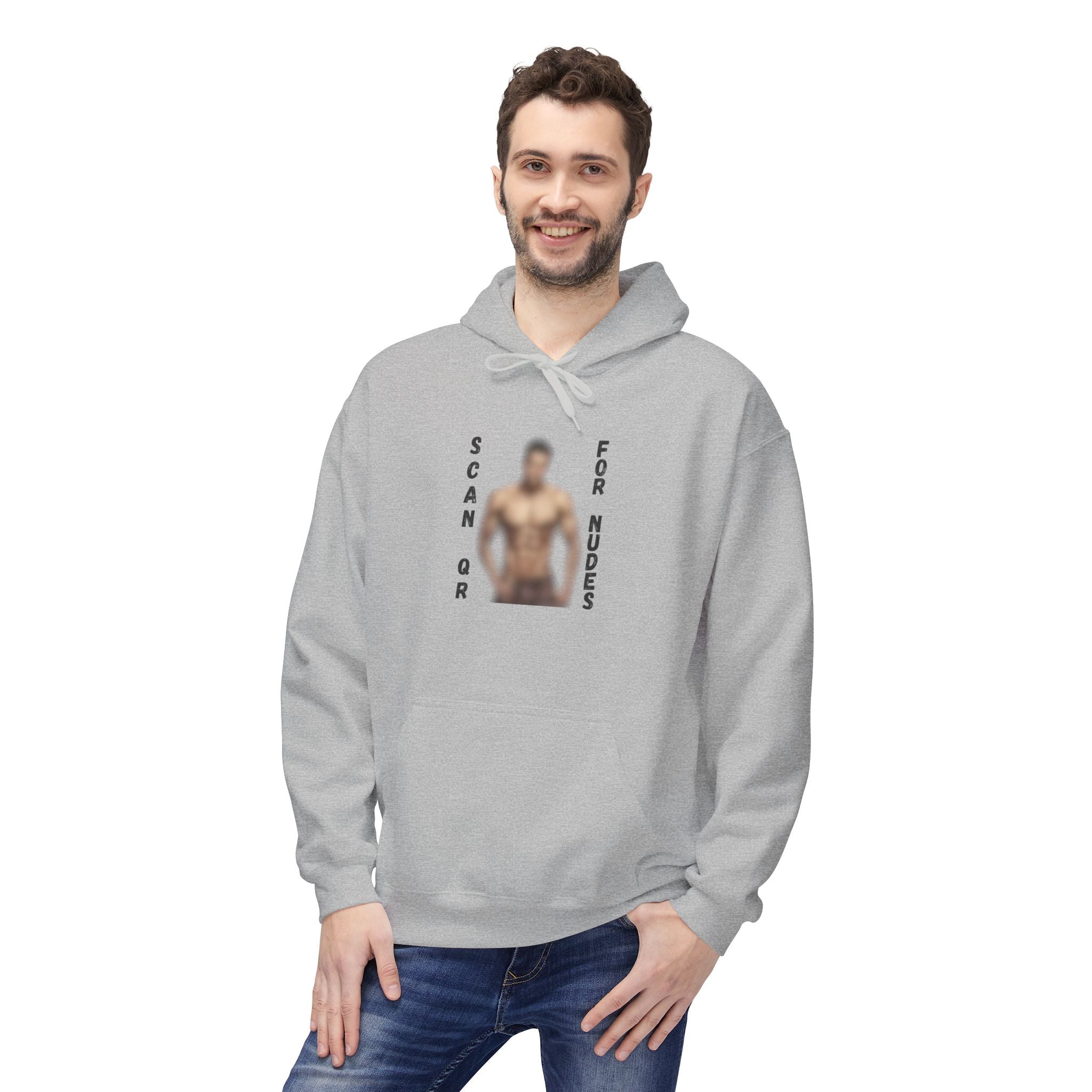 Scan For Nudes QR Man Kangaroo Pockets Hoodie