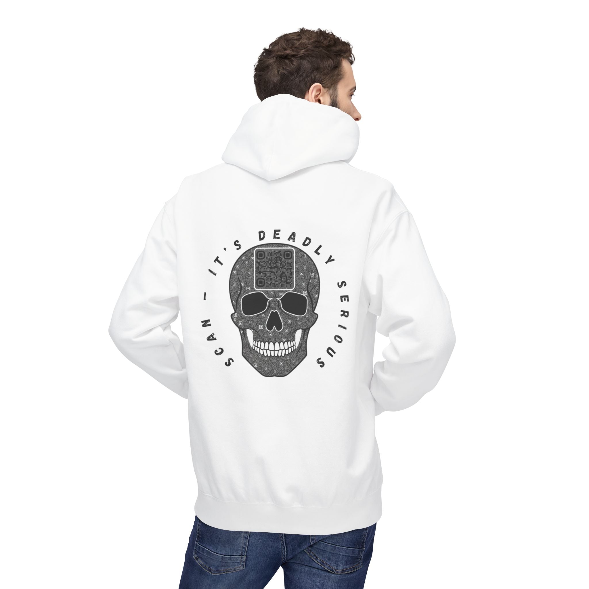 Skull QR Unisex Kangaroo Pockets Hoodie
