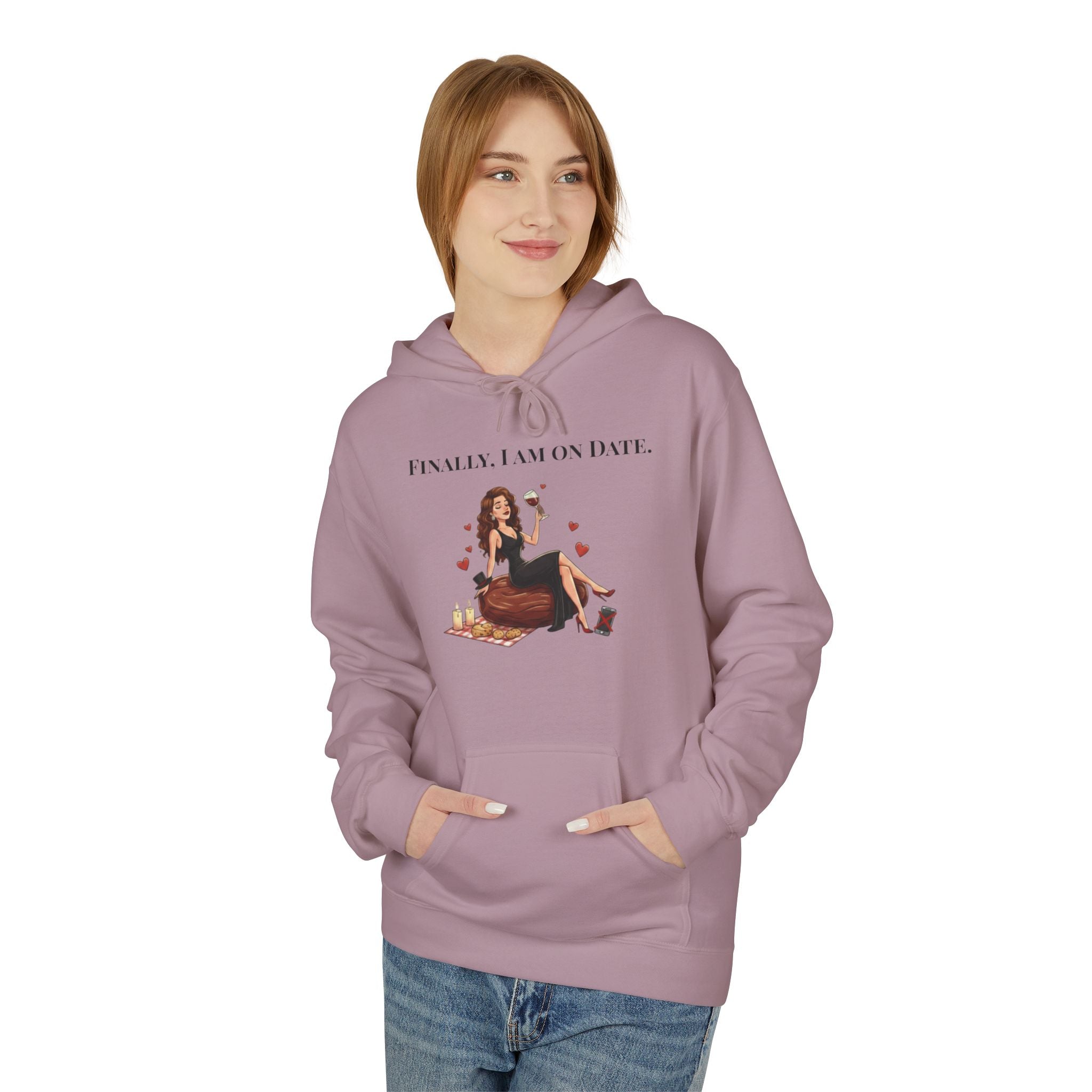 Finally On Date Woman Kangaroo Pockets Hoodie