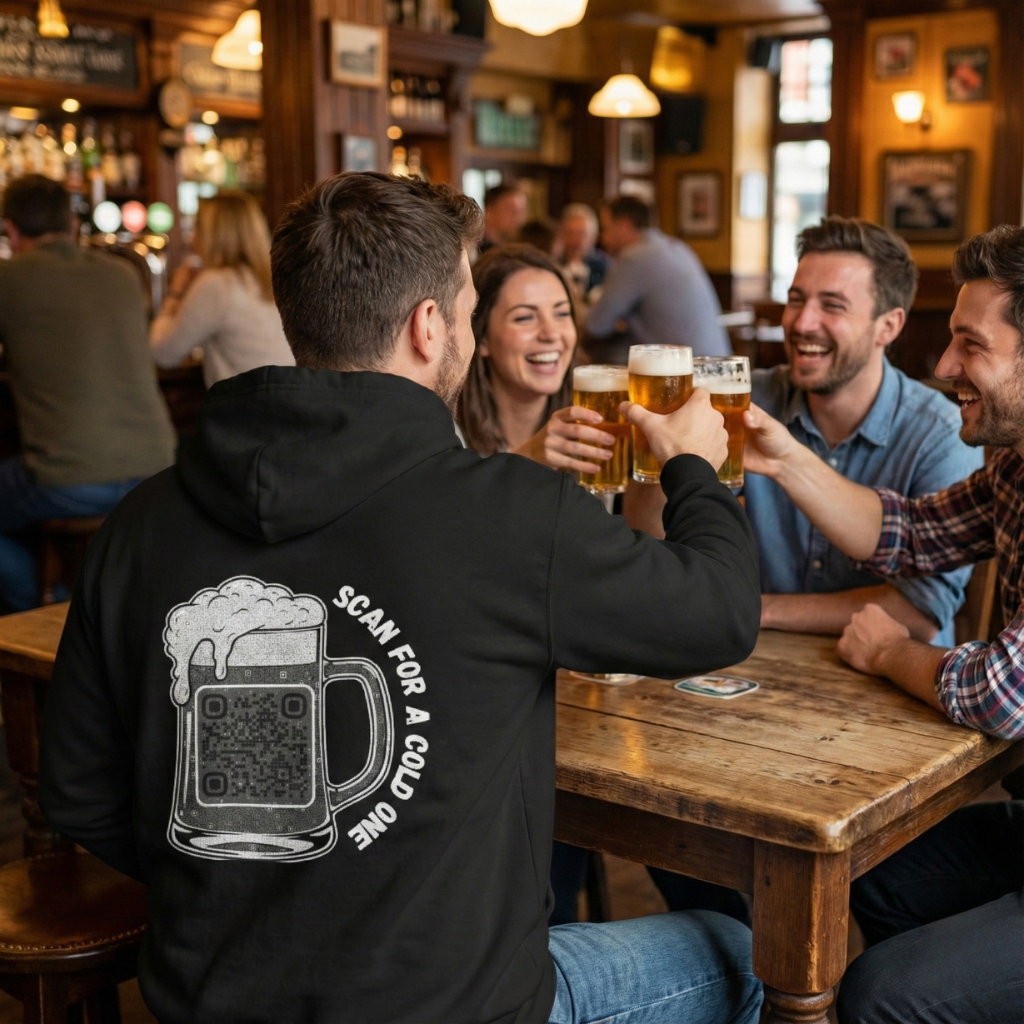 Beer Mug QR Unisex Kangaroo Pockets Hoodie