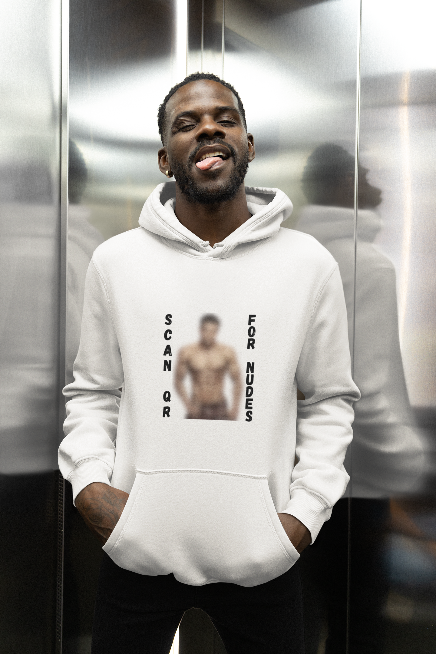 Scan For Nudes QR Man Kangaroo Pockets Hoodie
