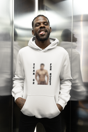 Scan For Nudes QR Man Kangaroo Pockets Hoodie