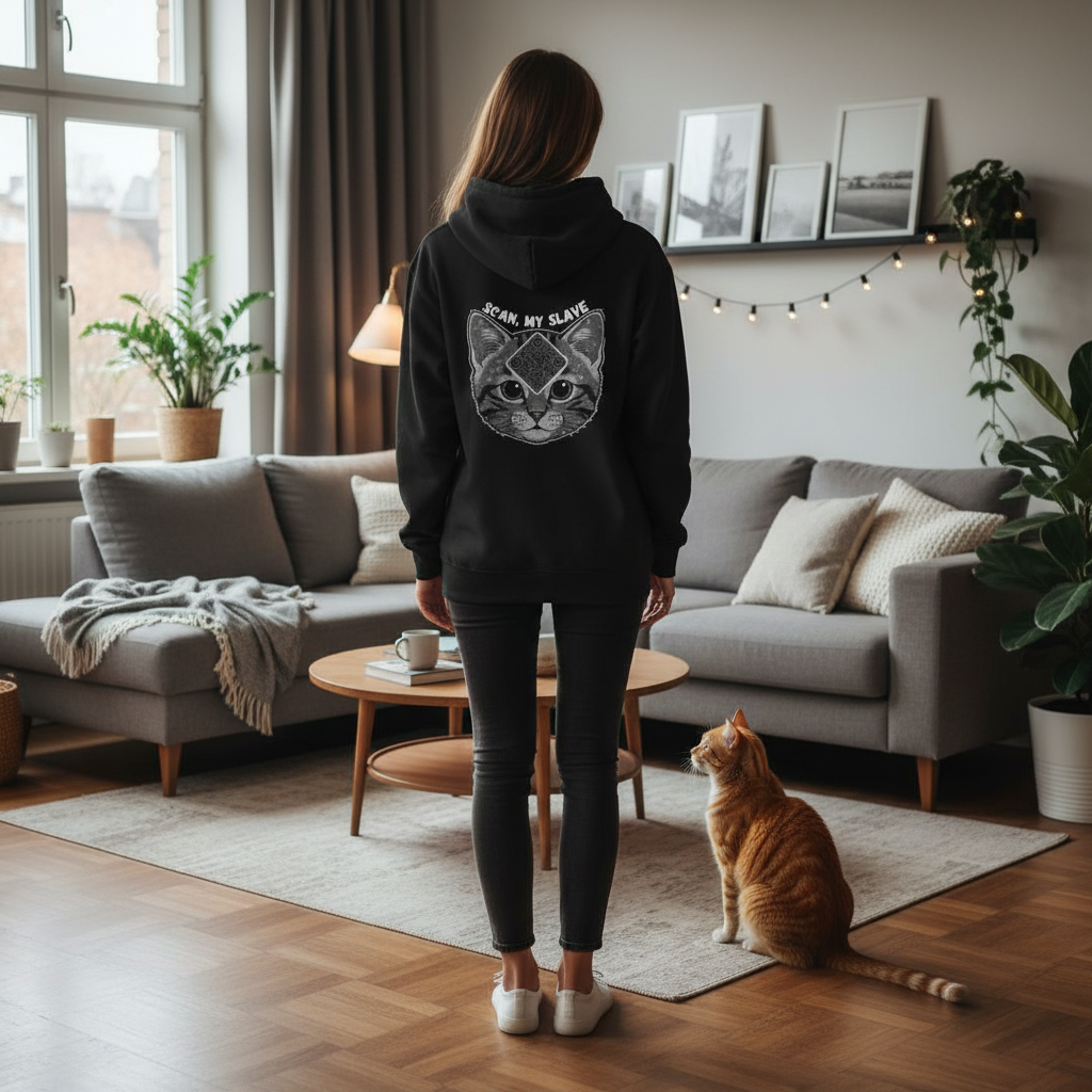Cat QR Unisex Kangaroo Pockets Hoodie