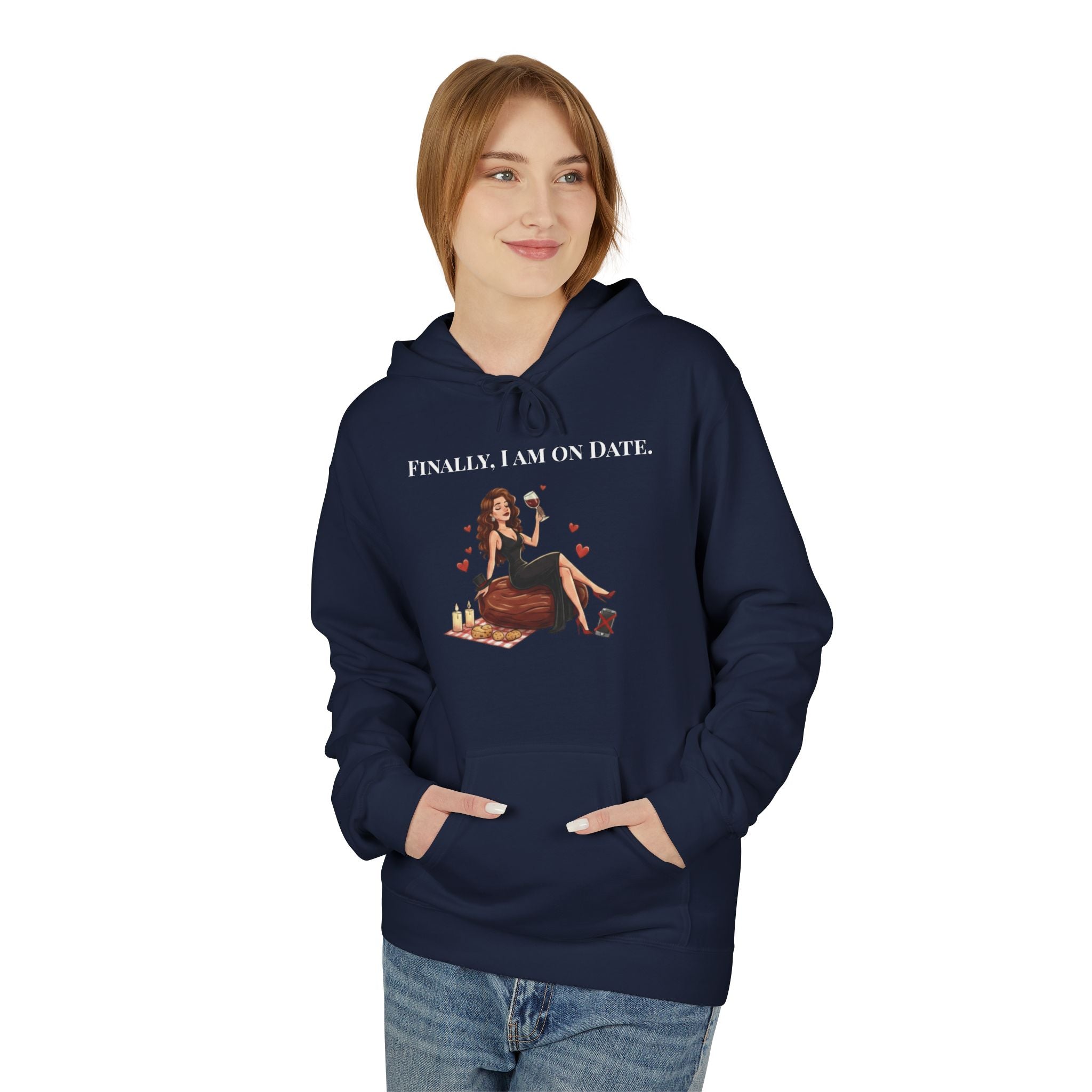 Finally On Date Woman Kangaroo Pockets Hoodie