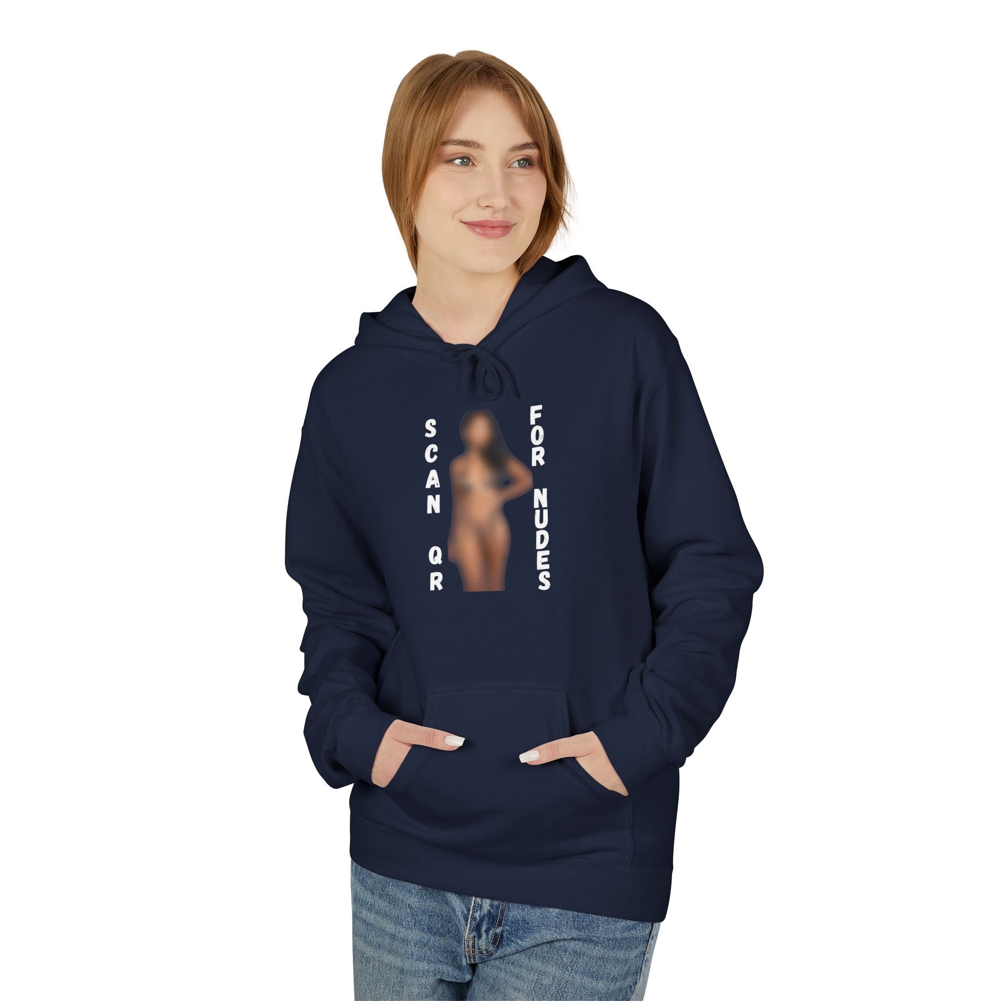 Scan For Nudes QR Woman Kangaroo Pockets Hoodie