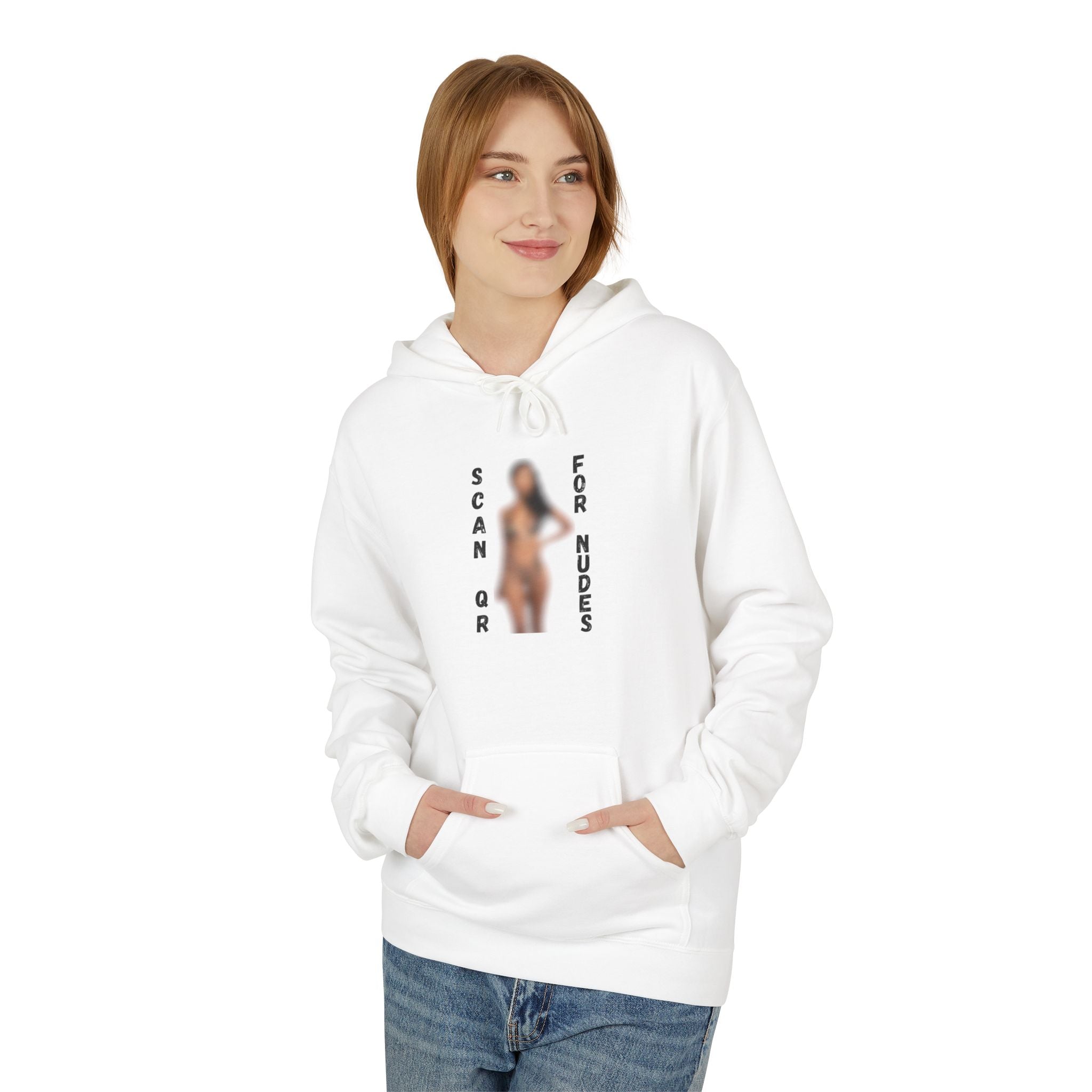 Scan For Nudes QR Woman Kangaroo Pockets Hoodie