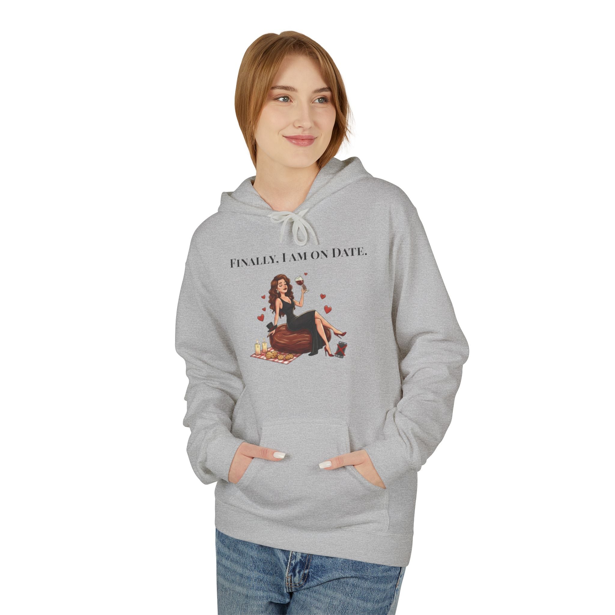 Finally On Date Woman Kangaroo Pockets Hoodie