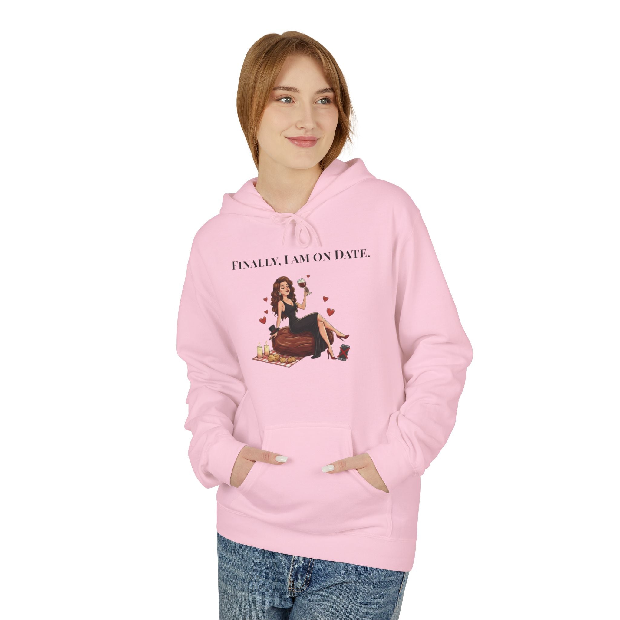 Finally On Date Woman Kangaroo Pockets Hoodie