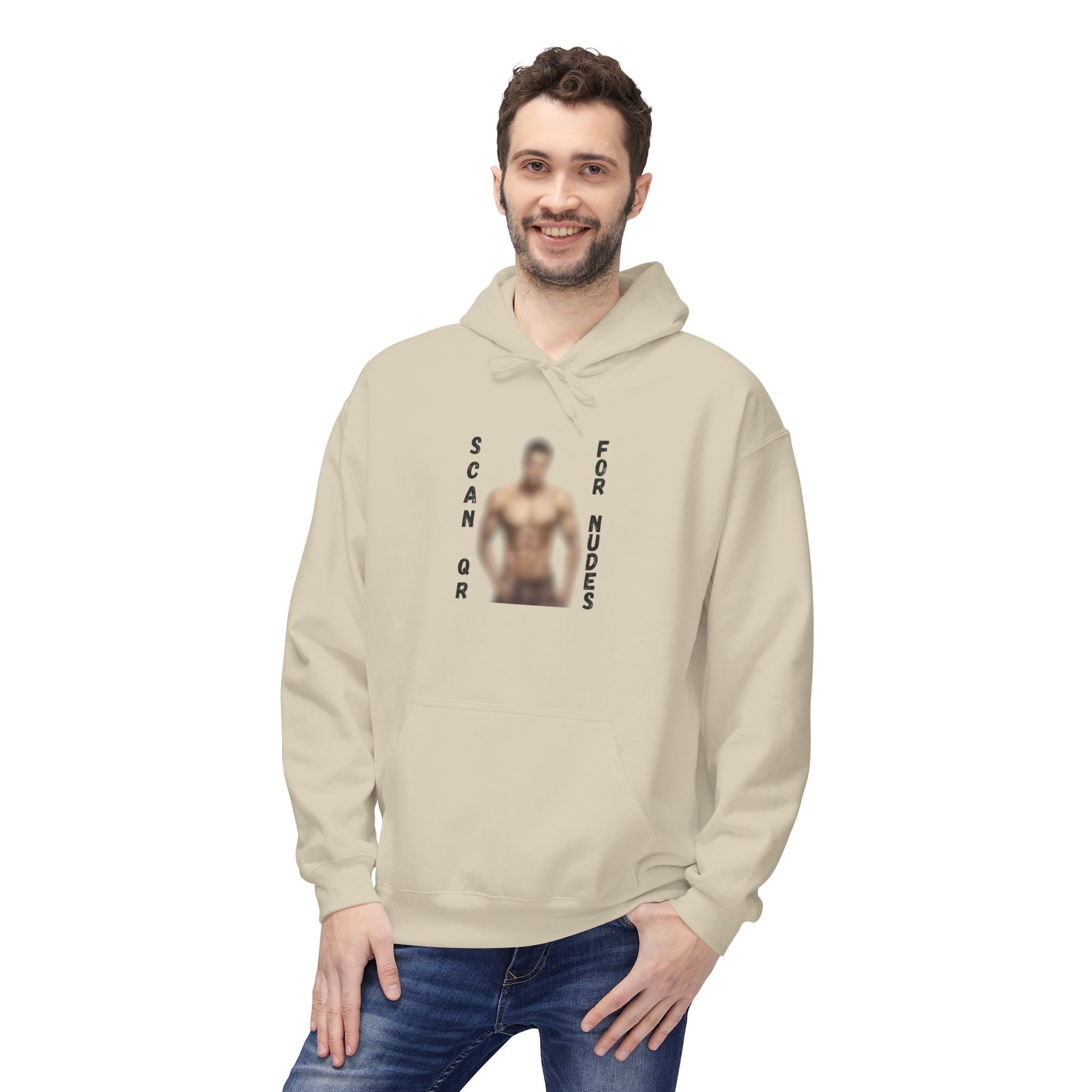 Scan For Nudes QR Man Kangaroo Pockets Hoodie