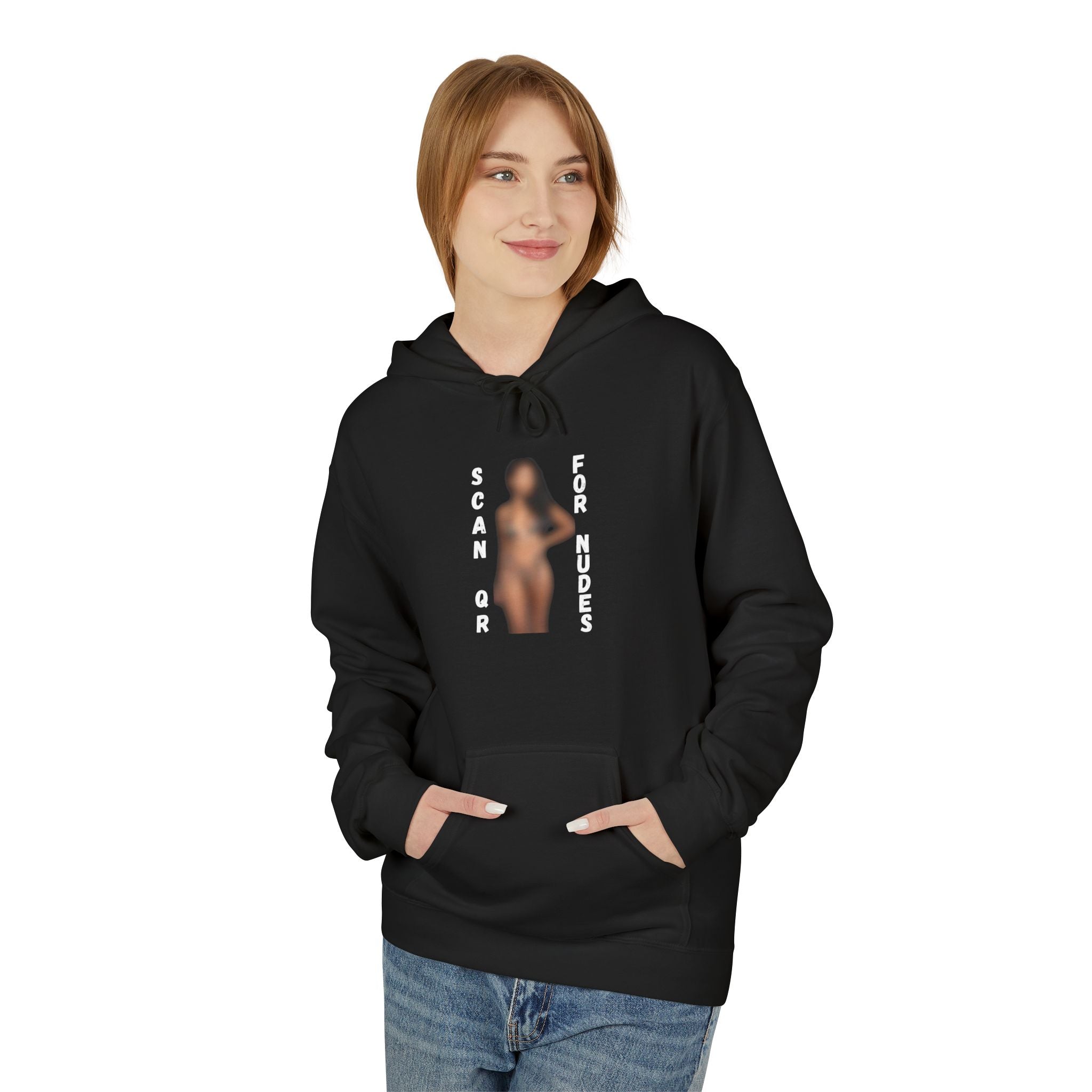 Scan For Nudes QR Woman Kangaroo Pockets Hoodie