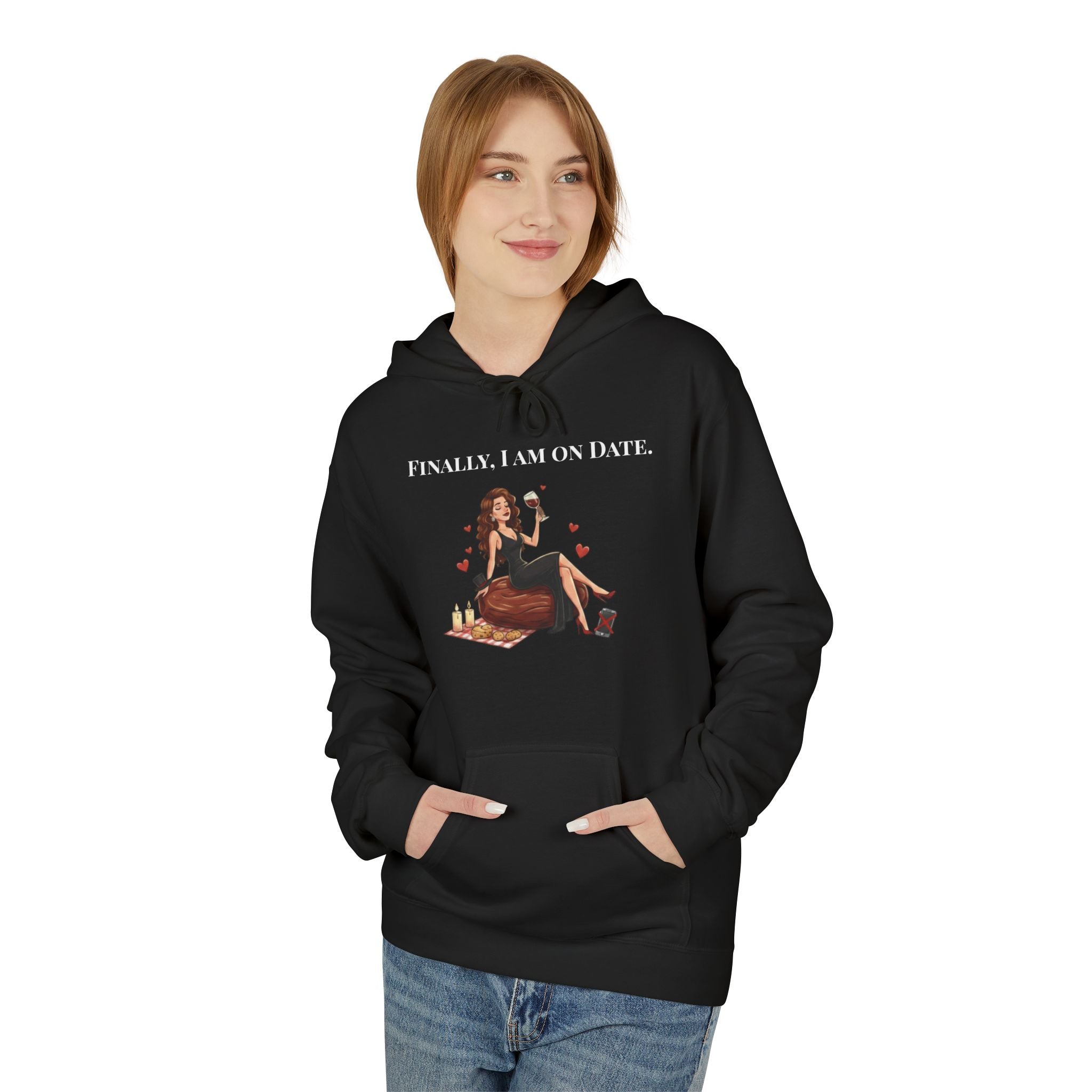 Finally On Date Woman Kangaroo Pockets Hoodie